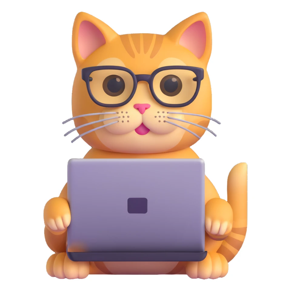 cat with glasses and a computer in its paws sticker