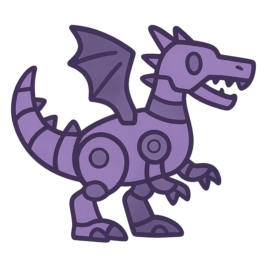 flat toon style purple robot dragon sticker