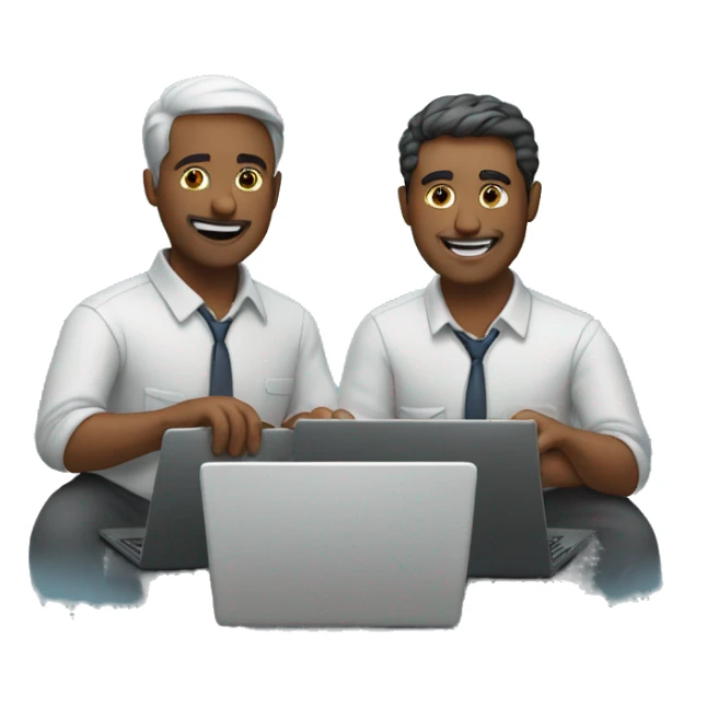 two men working on a laptop together sticker