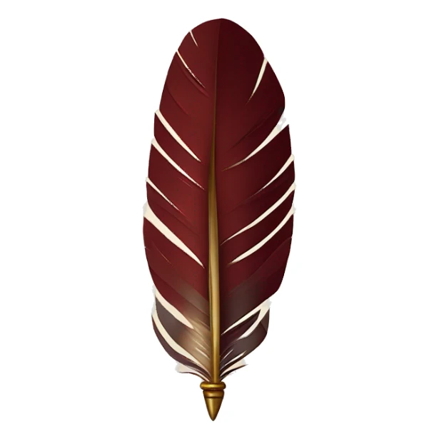 a maroon feather quill and an open SCROLL sticker
