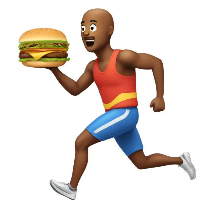 Running man with a burger sticker