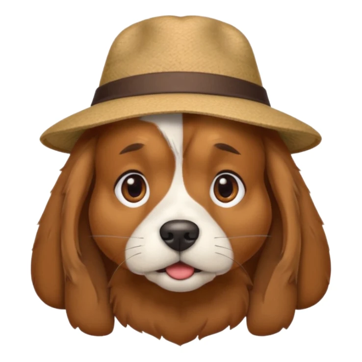 confused dog with a hat sticker