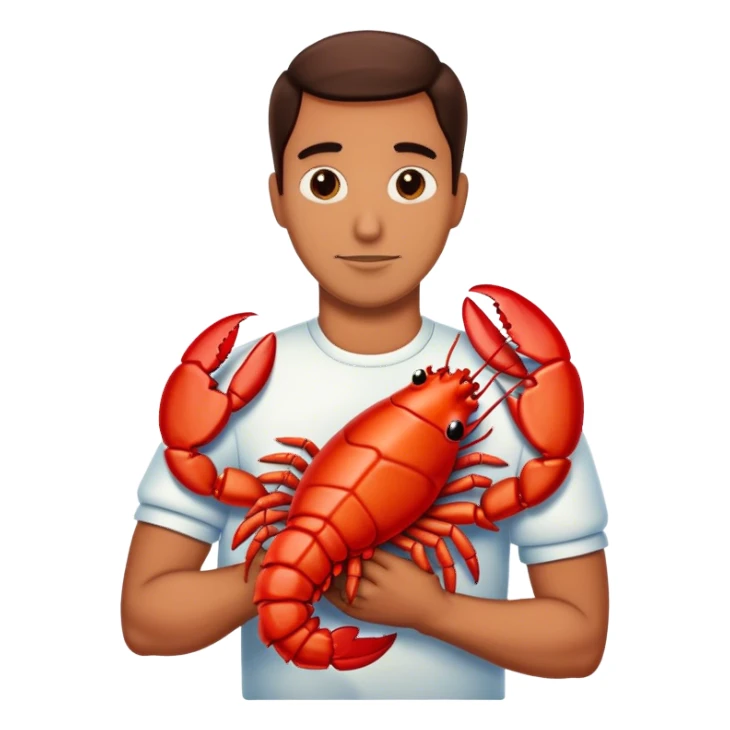 Man cuddling a big red lobster sticker