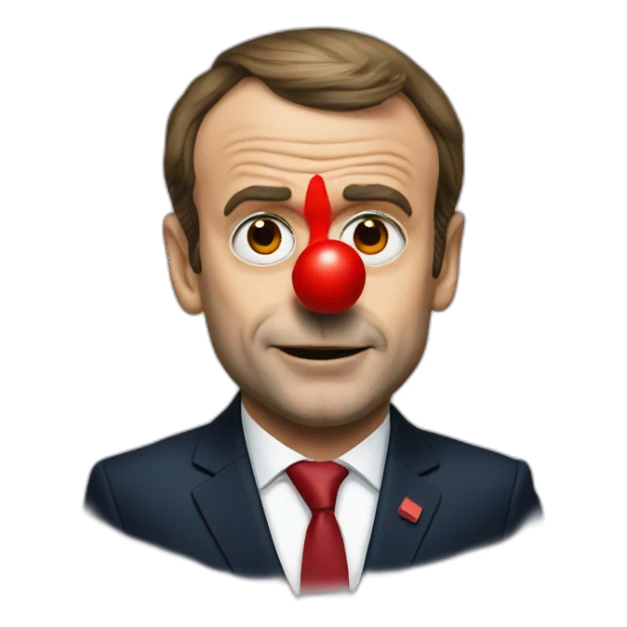 president macron with red nose sticker