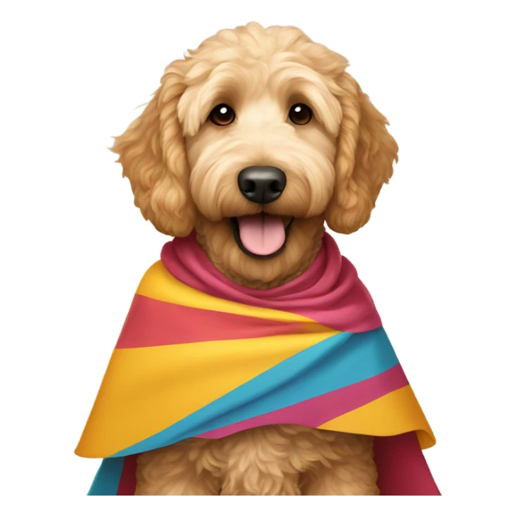 goldendoodle with a cape sticker