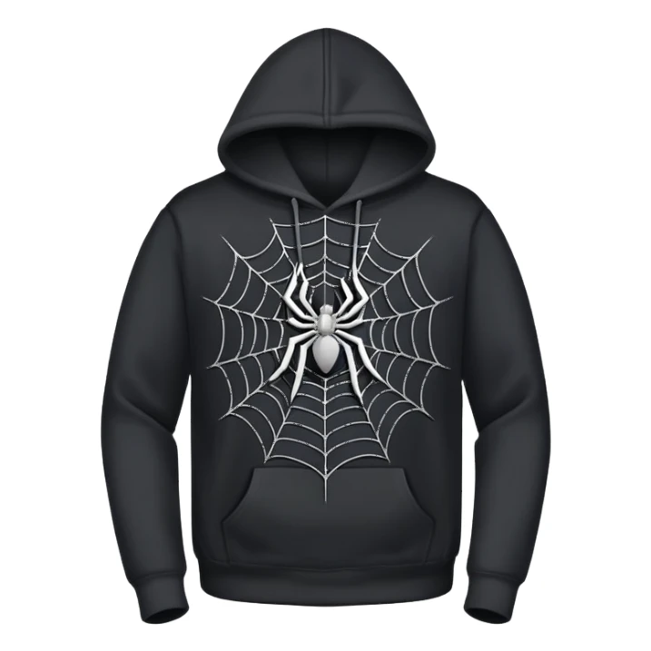 black hoodie with a grey spider web sticker