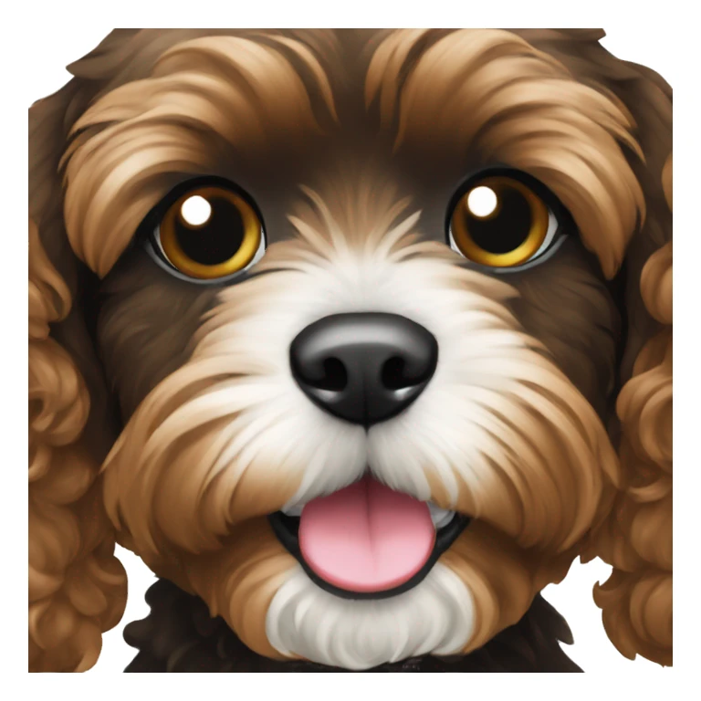 Black cavapoo with a white chin sticker