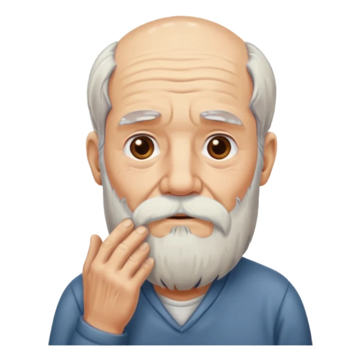 Old man touching the bottom of his beard while thinking sticker