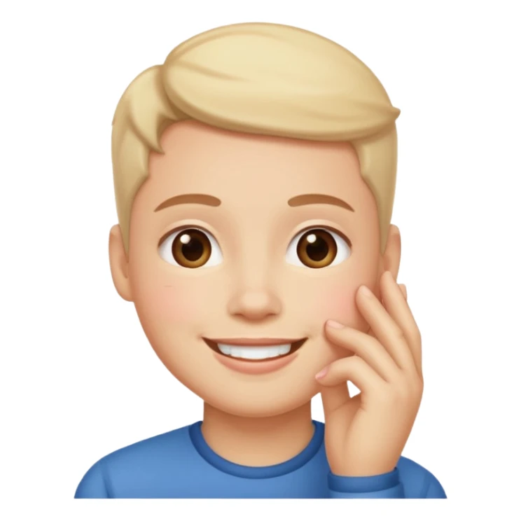 smiling blush face with hand under chin.  sticker