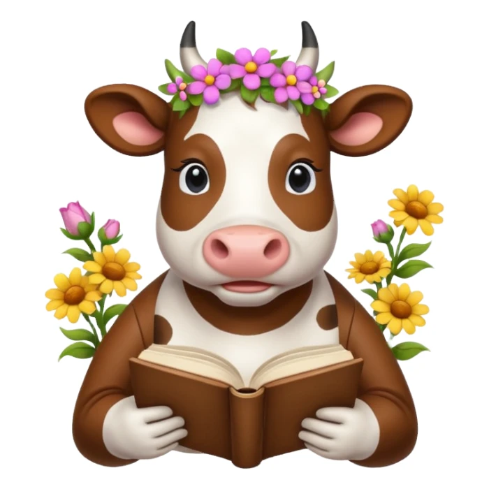 Cow + books + flower  sticker