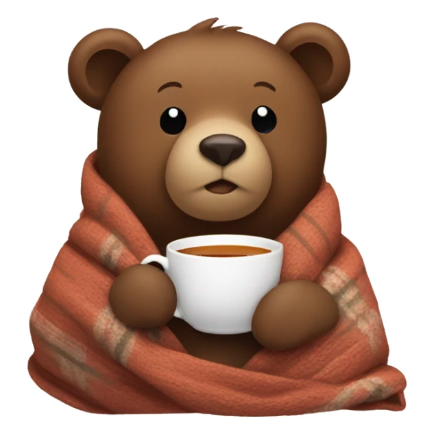cozy brown bear with tea, wrapped in a blanket sticker
