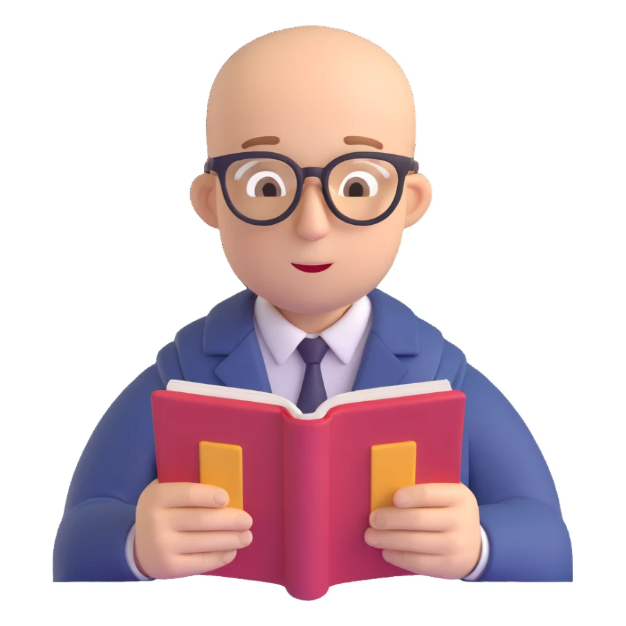 Angry man bald with glasses reading sticker