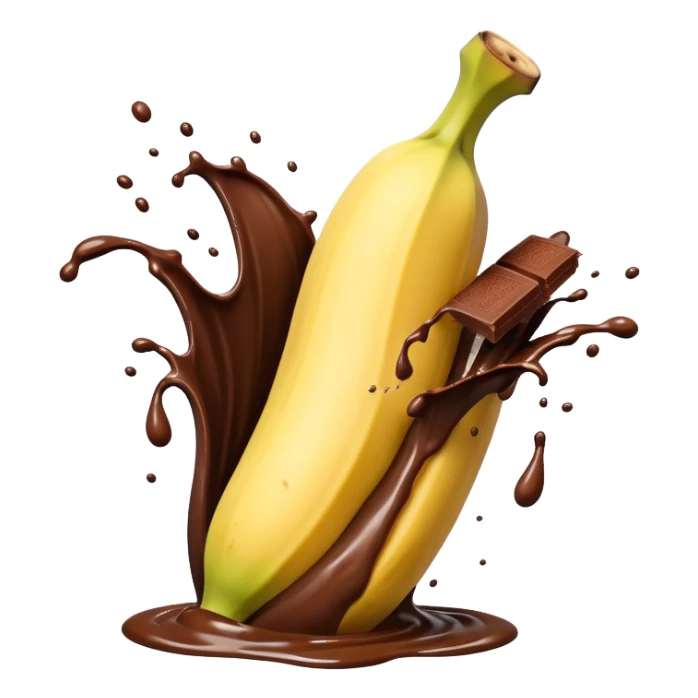 Opened banana splashing chocolate sticker