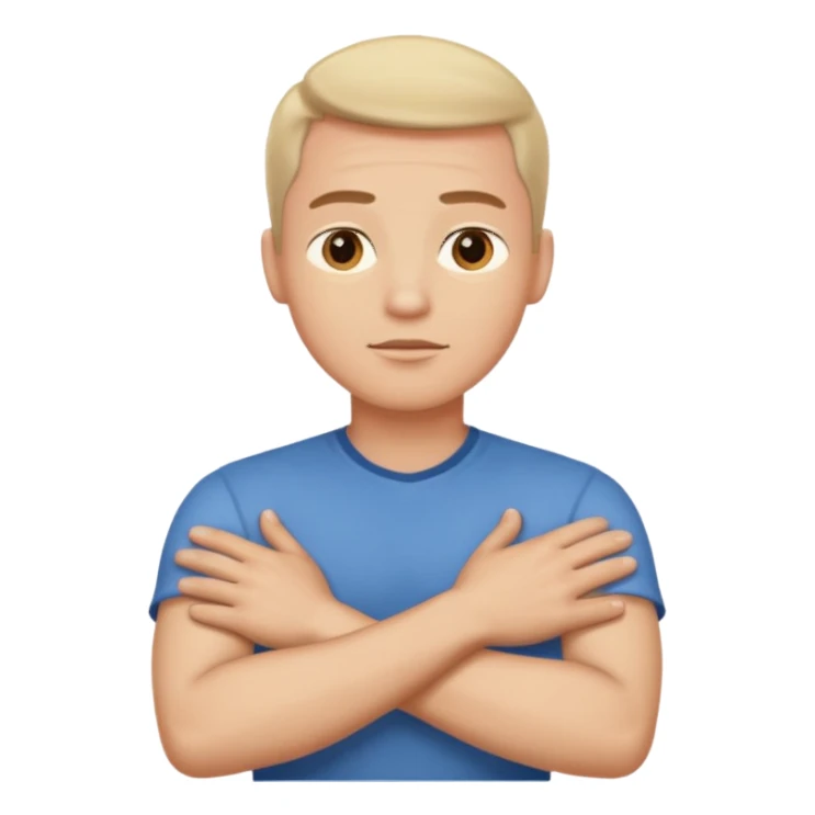 arms crossed hands around neck eyes open man sticker