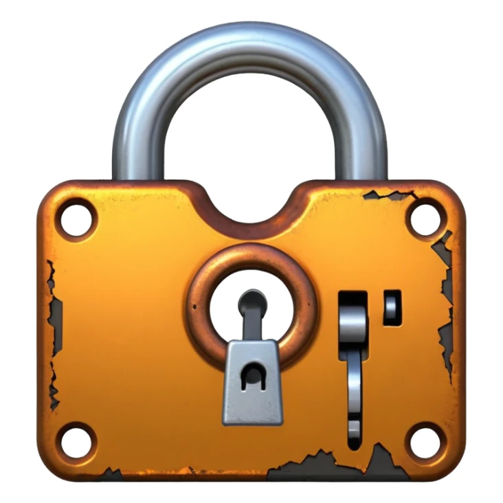 Digital glitch art style emoji, corrupted padlock sticker