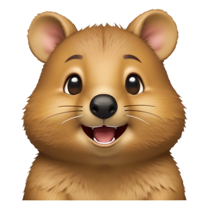 Cinematic Comical Quokka Portrait Emoji, Head tilted dramatically with an exaggeratedly amused expression, featuring a quirky, fluffy brown fur with a wide, playful grin and expressive eyes filled with humorous disbelief, Simplified yet hilariously expressive features, highly detailed, glowing with a slightly sassy glow, high shine, dramatic yet playful, stylized with an air of cheeky marsupial mischief, bright and endearing, soft glowing outline, capturing the essence of a spirited and over‐the‐top quokka, so meme‐worthy it feels like it could beam its way into internet fame instantly! sticker