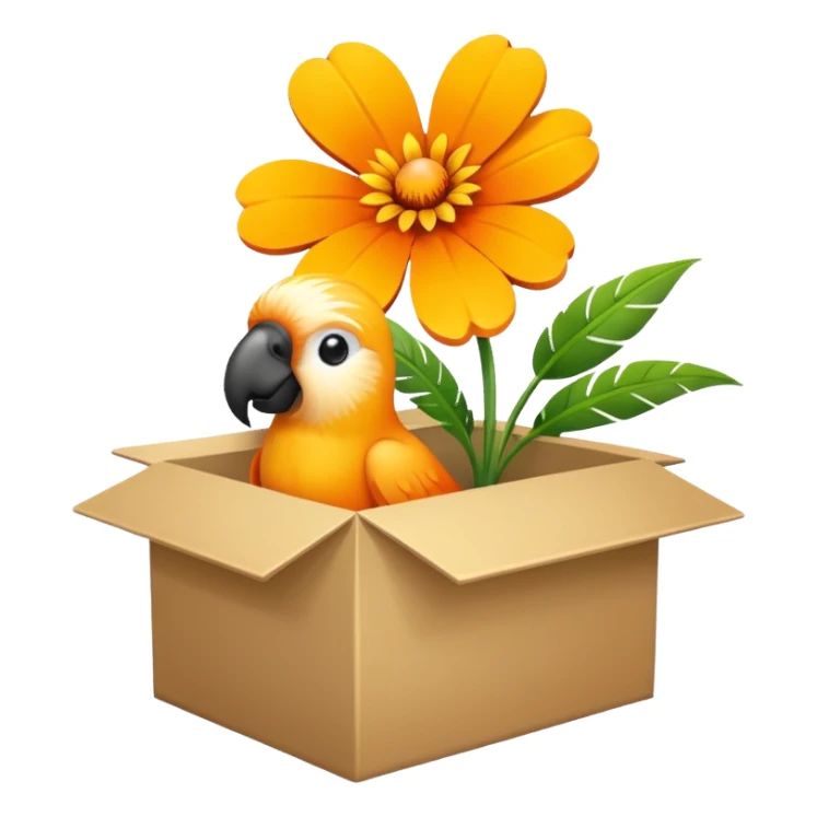 bitte ein bild von einem eistee mit papageiblumengeschmack aber mit so einer box und draußen eine papageiblume sticker