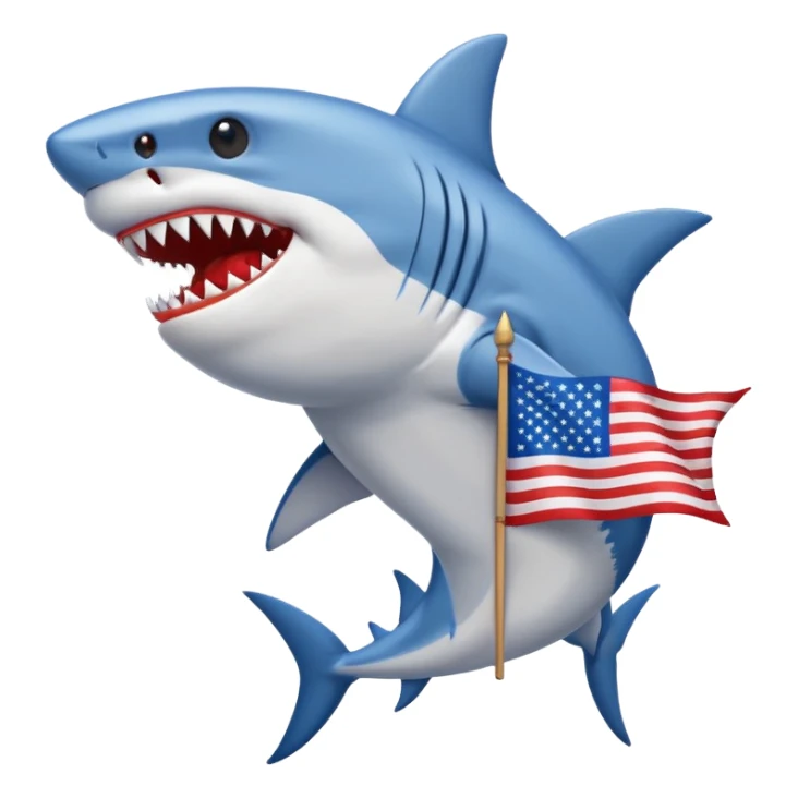 Shark holding the American flag sticker