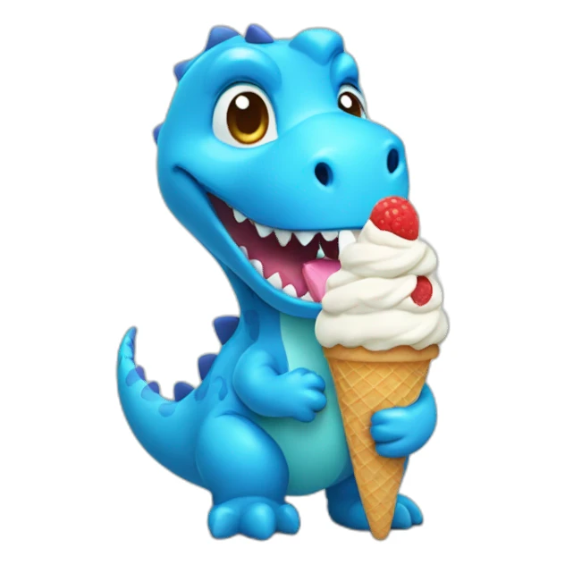 Blue mini cute dinosaur eating ice cream  sticker