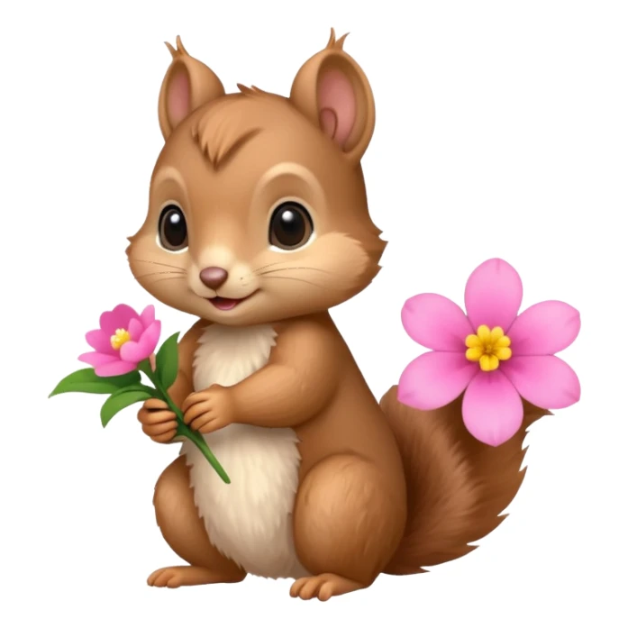 baby squirrel hold a flower sticker