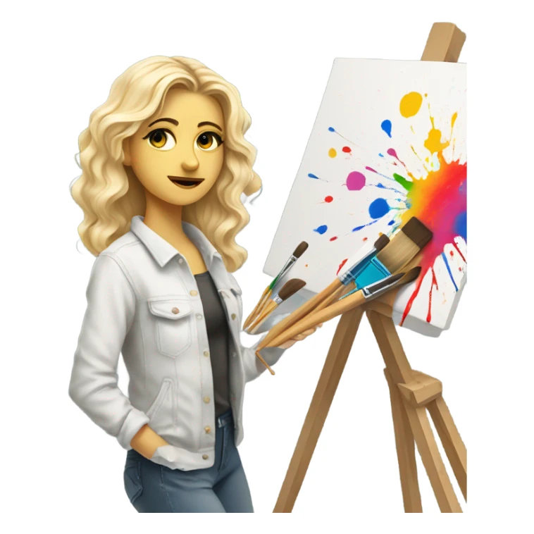 Blonde artist painting sticker