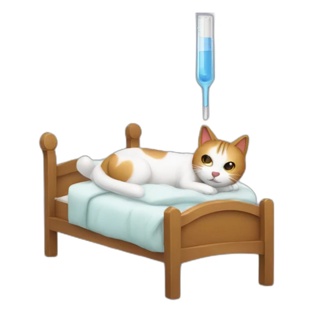 ill cat in bed with fever thermometer sticker