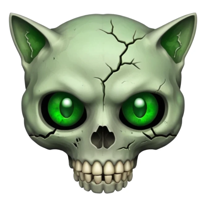 Zombie cat skull with green eyes sticker