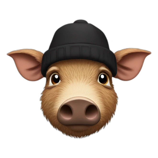 Sad brown stubble boar with black winter hat sticker
