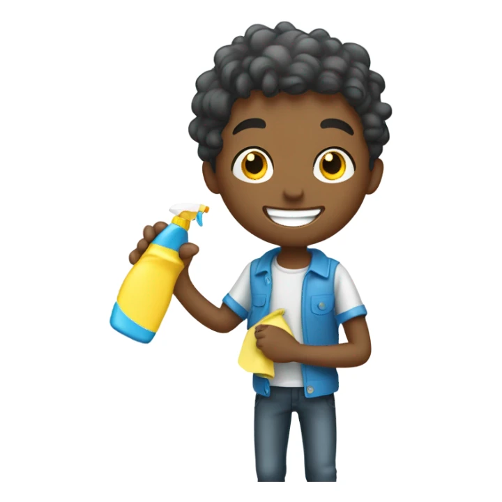 smiling boy indoors cleaning  sticker