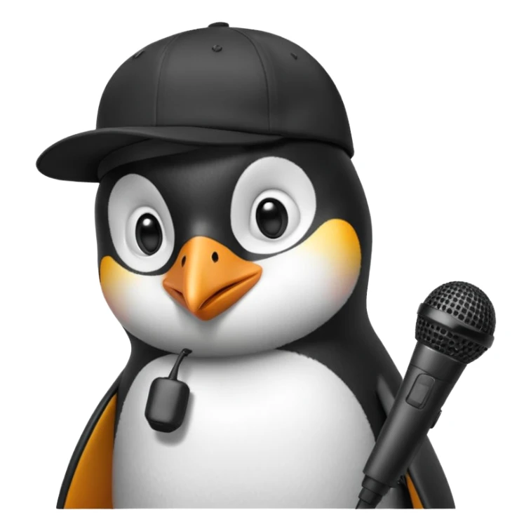 penguin with microphone with cap sticker
