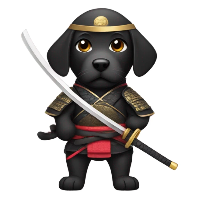 Black lab dressed as samurai with sword sticker