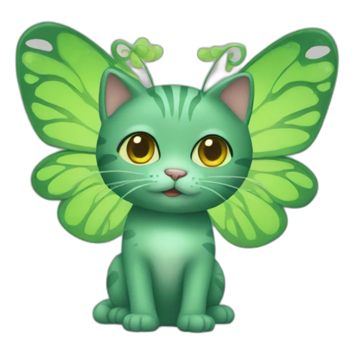 A green cat with butterfly wings sticker