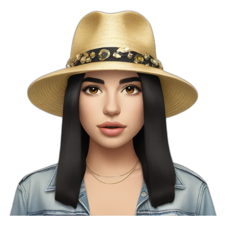 Dua Lipa with a hat sticker
