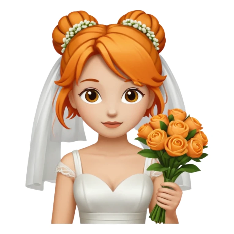 orange haired with bun bride with bouqet sticker