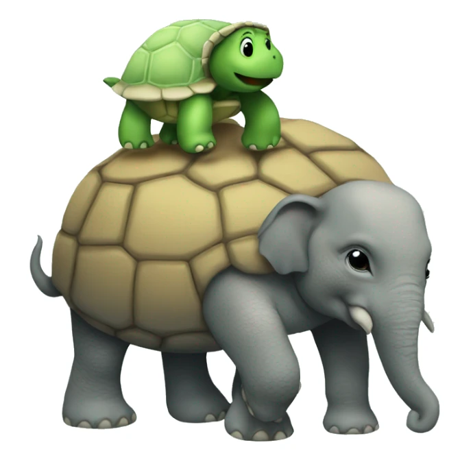 a turtle with elephants on its back holding a flat world sticker