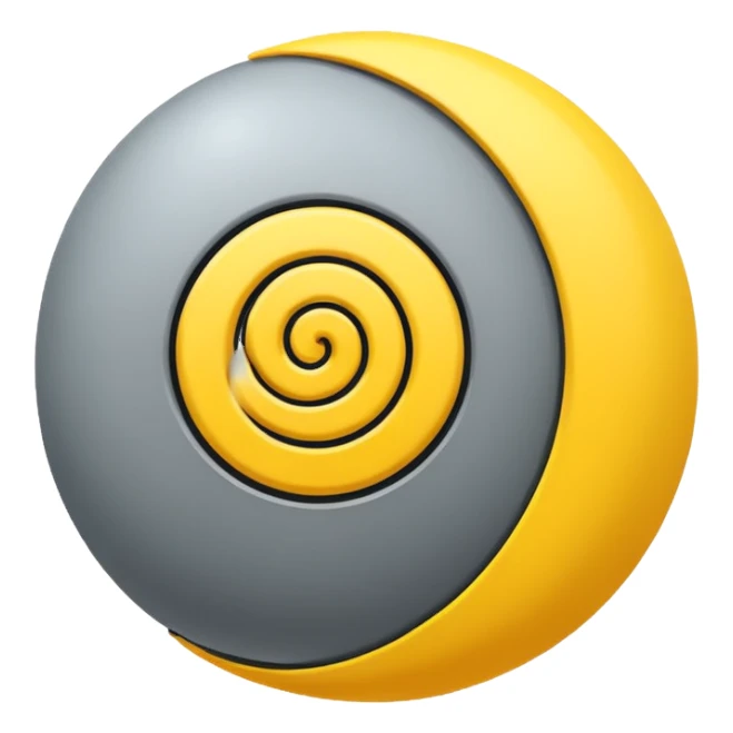 Gray sphere with black scribble and yellow spiral . sticker