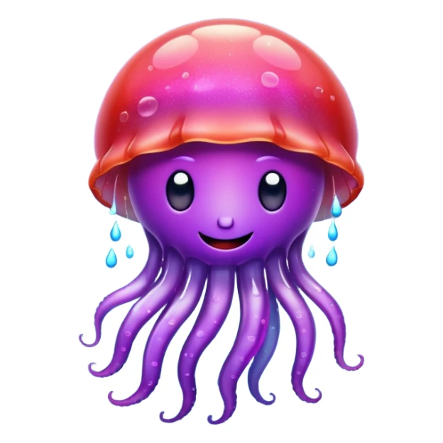 color gradient between red and purple glitter cute happy jellyfish sticker