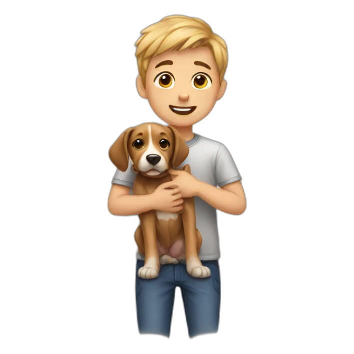 a boy with a puppy sticker