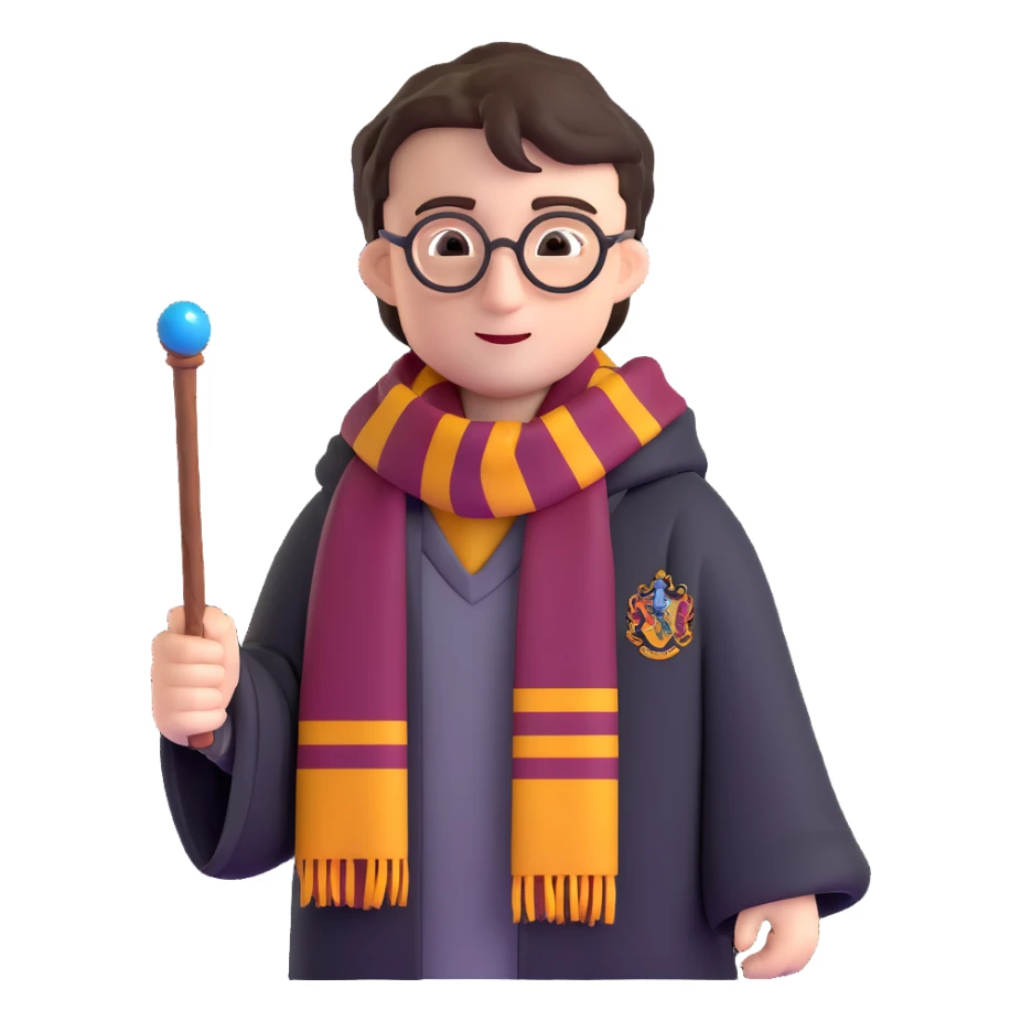 harry potter with wand and hogwarts scarf sticker