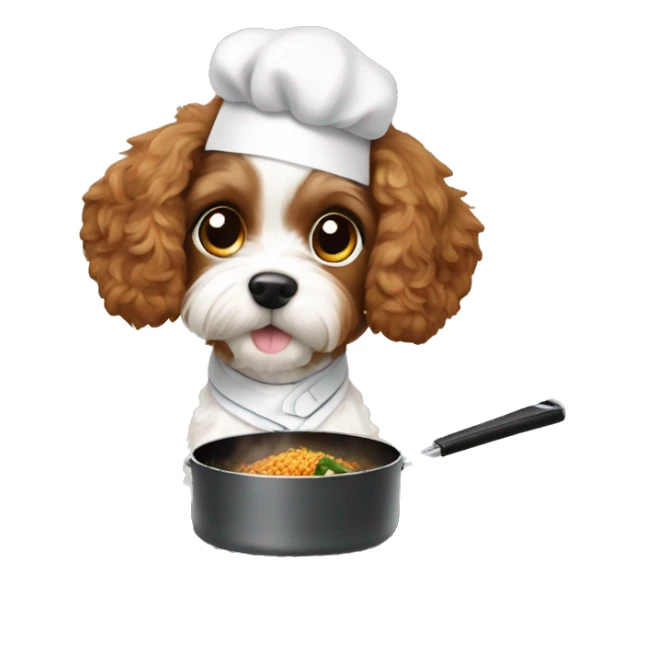 brown cavapoo puppy cooking hibachi sticker