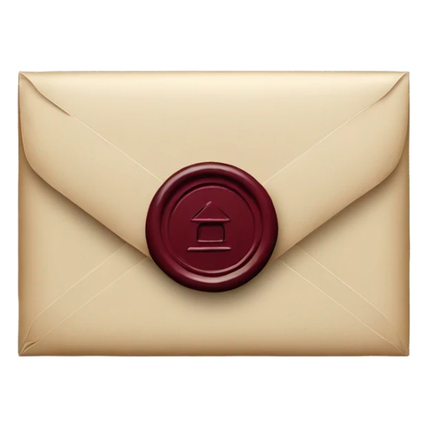 black envelope with burgundy wax seal sticker