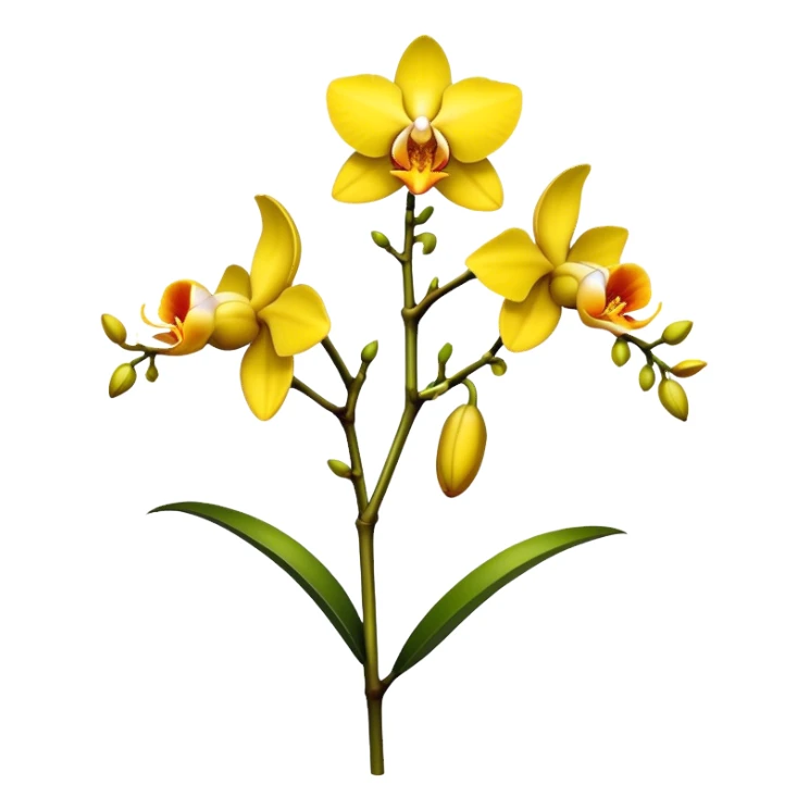 single yellow Dendrobium Orchid flower, stem sticker