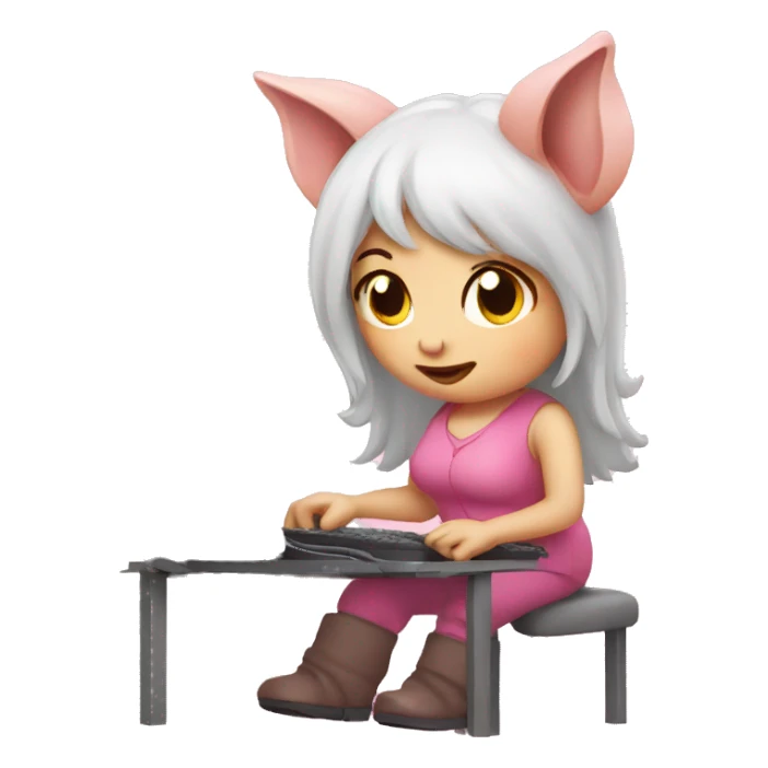 piggy woman love working computer sticker