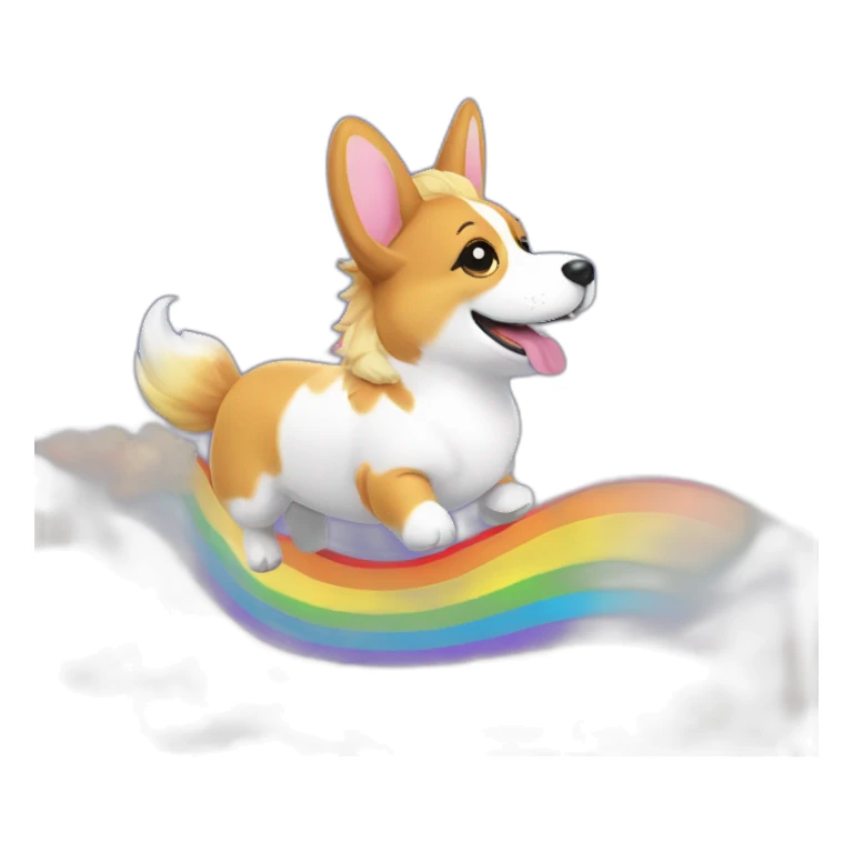 Corgi riding unicorn over a rainbow sticker
