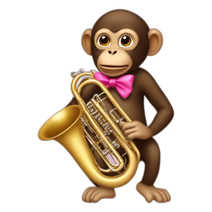 monkey playing tuba wearing a pink bow sticker