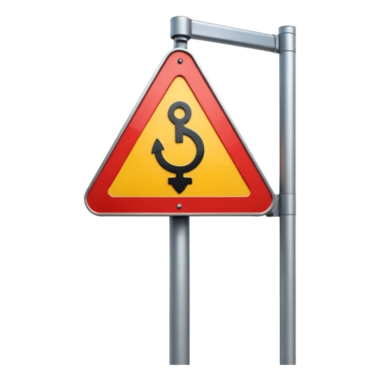 A 3D cartoon street sign showing a towing symbol, on a metal pole, clean background, Memoji-style rendering. sticker