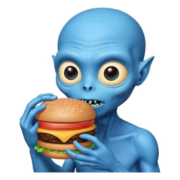 blue alien eating burger sticker
