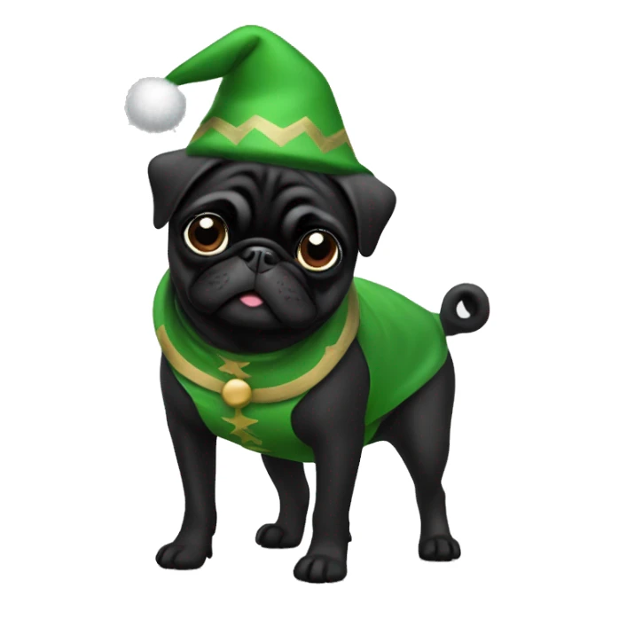 Black pug in elf costume sticker