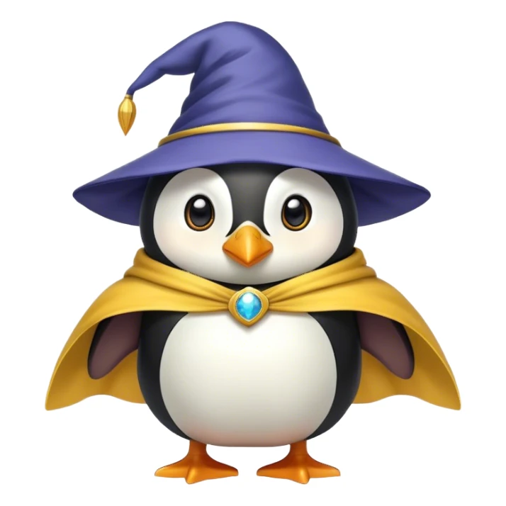 Wizard penguin with a yellow hat and a cape sticker