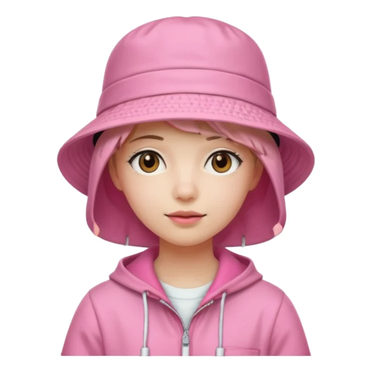 Stylish pink outfit with bucket hat sticker